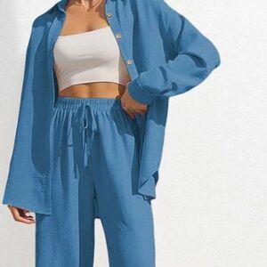 2 piece button down and pants set